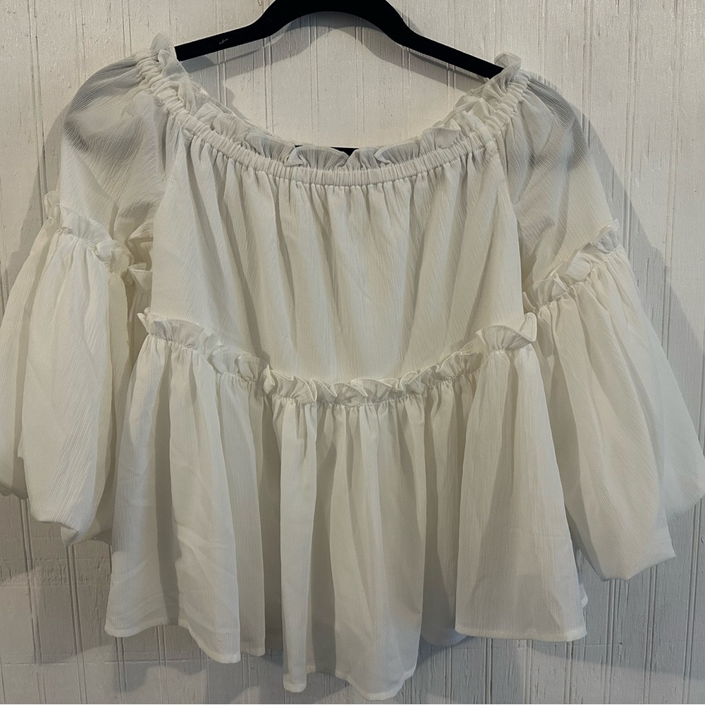 J.O.A. Cream Off-Shoulder Blouse